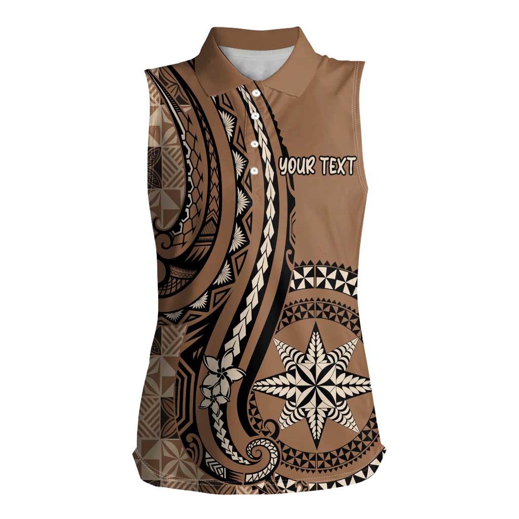 Personalized Tonga Ngatu Women Sleeveless Polo Shirt Vintage Brown Manulua Motifs LT7 Female Brown - Polynesian Pride