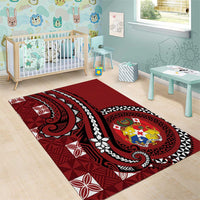 Tonga Ngatu Area Rug Iconic Red Manulua Motifs