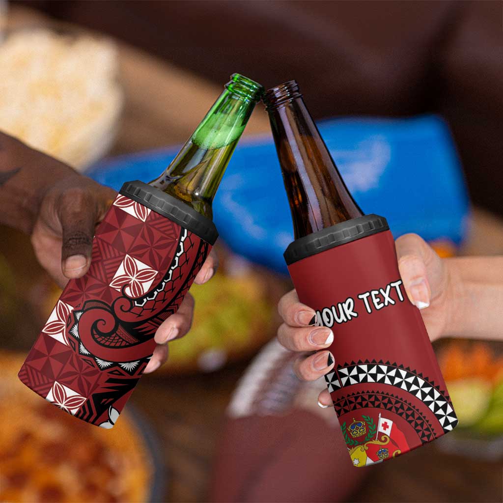 Personalized Tonga Ngatu 4 in 1 Can Cooler Tumbler Iconic Red Manulua Motifs