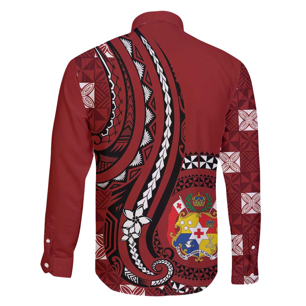 Personalized Tonga Ngatu Family Matching Long Sleeve Bodycon Dress and Hawaiian Shirt Iconic Red Manulua Motifs LT7 - Polynesian Pride