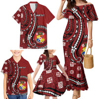 Personalized Tonga Ngatu Family Matching Mermaid Dress and Hawaiian Shirt Iconic Red Manulua Motifs LT7 - Polynesian Pride
