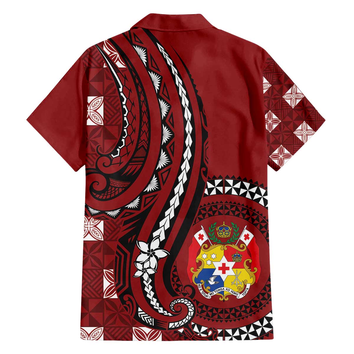 Personalized Tonga Ngatu Family Matching Off The Shoulder Long Sleeve Dress and Hawaiian Shirt Iconic Red Manulua Motifs LT7 - Polynesian Pride