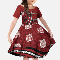Personalized Tonga Ngatu Family Matching Off Shoulder Maxi Dress and Hawaiian Shirt Iconic Red Manulua Motifs LT7 Daughter's Dress Red - Polynesian Pride
