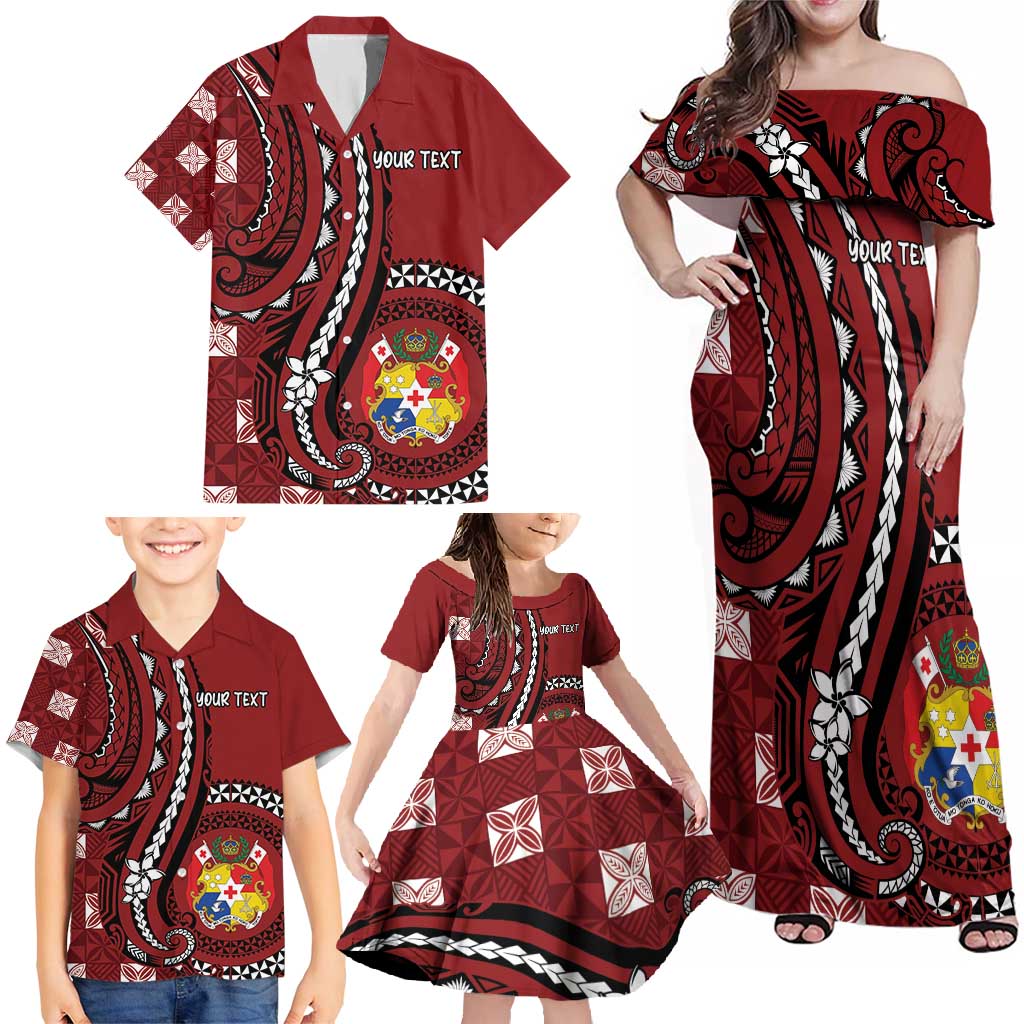 Personalized Tonga Ngatu Family Matching Off Shoulder Maxi Dress and Hawaiian Shirt Iconic Red Manulua Motifs LT7 - Polynesian Pride