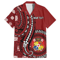 Personalized Tonga Ngatu Family Matching Off Shoulder Maxi Dress and Hawaiian Shirt Iconic Red Manulua Motifs LT7 Dad's Shirt - Short Sleeve Red - Polynesian Pride