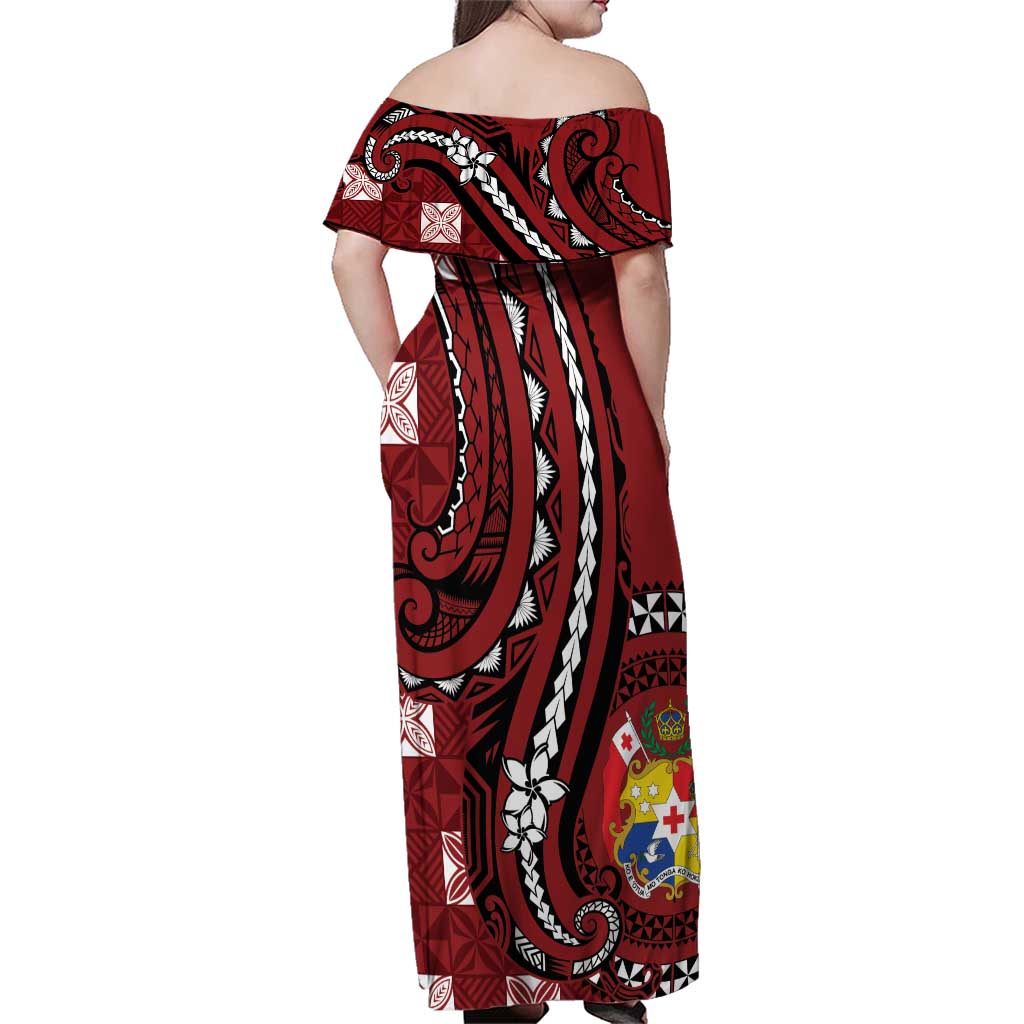 Personalized Tonga Ngatu Family Matching Off Shoulder Maxi Dress and Hawaiian Shirt Iconic Red Manulua Motifs LT7 - Polynesian Pride