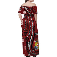 Personalized Tonga Ngatu Family Matching Off Shoulder Maxi Dress and Hawaiian Shirt Iconic Red Manulua Motifs LT7 - Polynesian Pride