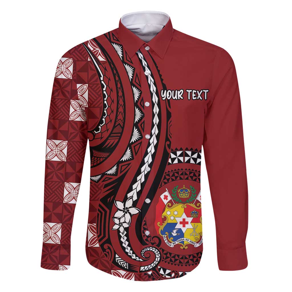 Personalized Tonga Ngatu Family Matching Off Shoulder Short Dress and Hawaiian Shirt Iconic Red Manulua Motifs LT7 Dad's Shirt - Long Sleeve Red - Polynesian Pride