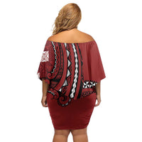 Personalized Tonga Ngatu Family Matching Off Shoulder Short Dress and Hawaiian Shirt Iconic Red Manulua Motifs LT7 - Polynesian Pride
