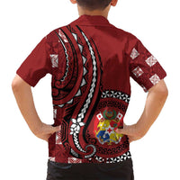 Personalized Tonga Ngatu Family Matching Puletasi and Hawaiian Shirt Iconic Red Manulua Motifs LT7 - Polynesian Pride