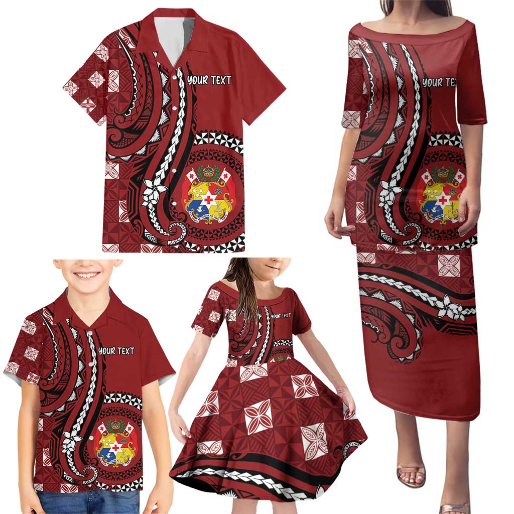 Personalized Tonga Ngatu Family Matching Puletasi and Hawaiian Shirt Iconic Red Manulua Motifs LT7 - Polynesian Pride