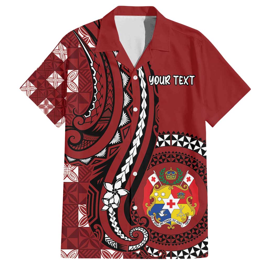 Personalized Tonga Ngatu Family Matching Puletasi and Hawaiian Shirt Iconic Red Manulua Motifs LT7 Dad's Shirt - Short Sleeve Red - Polynesian Pride