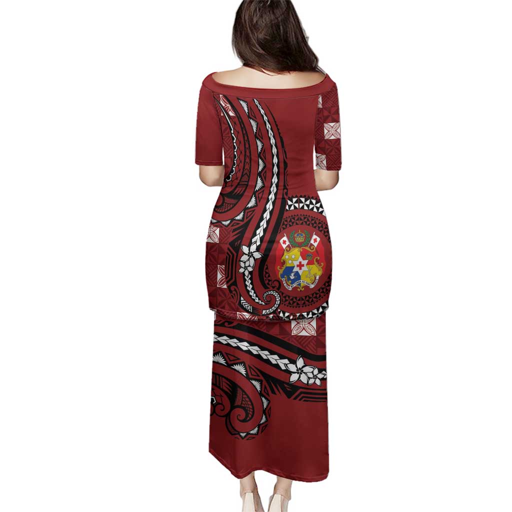 Personalized Tonga Ngatu Family Matching Puletasi and Hawaiian Shirt Iconic Red Manulua Motifs LT7 - Polynesian Pride