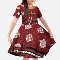 Personalized Tonga Ngatu Family Matching Short Sleeve Bodycon Dress and Hawaiian Shirt Iconic Red Manulua Motifs LT7 Daughter's Dress Red - Polynesian Pride