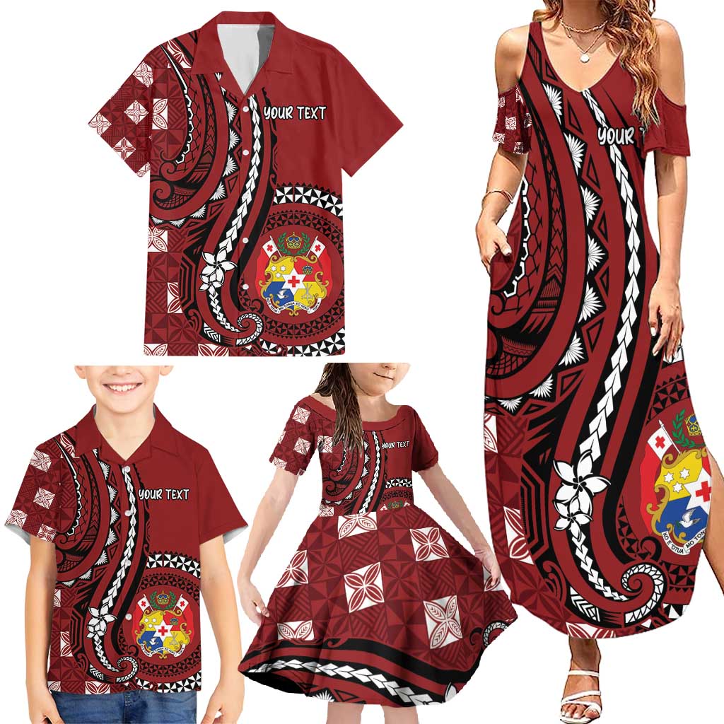 Personalized Tonga Ngatu Family Matching Summer Maxi Dress and Hawaiian Shirt Iconic Red Manulua Motifs LT7 - Polynesian Pride