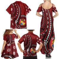 Personalized Tonga Ngatu Family Matching Summer Maxi Dress and Hawaiian Shirt Iconic Red Manulua Motifs LT7 - Polynesian Pride