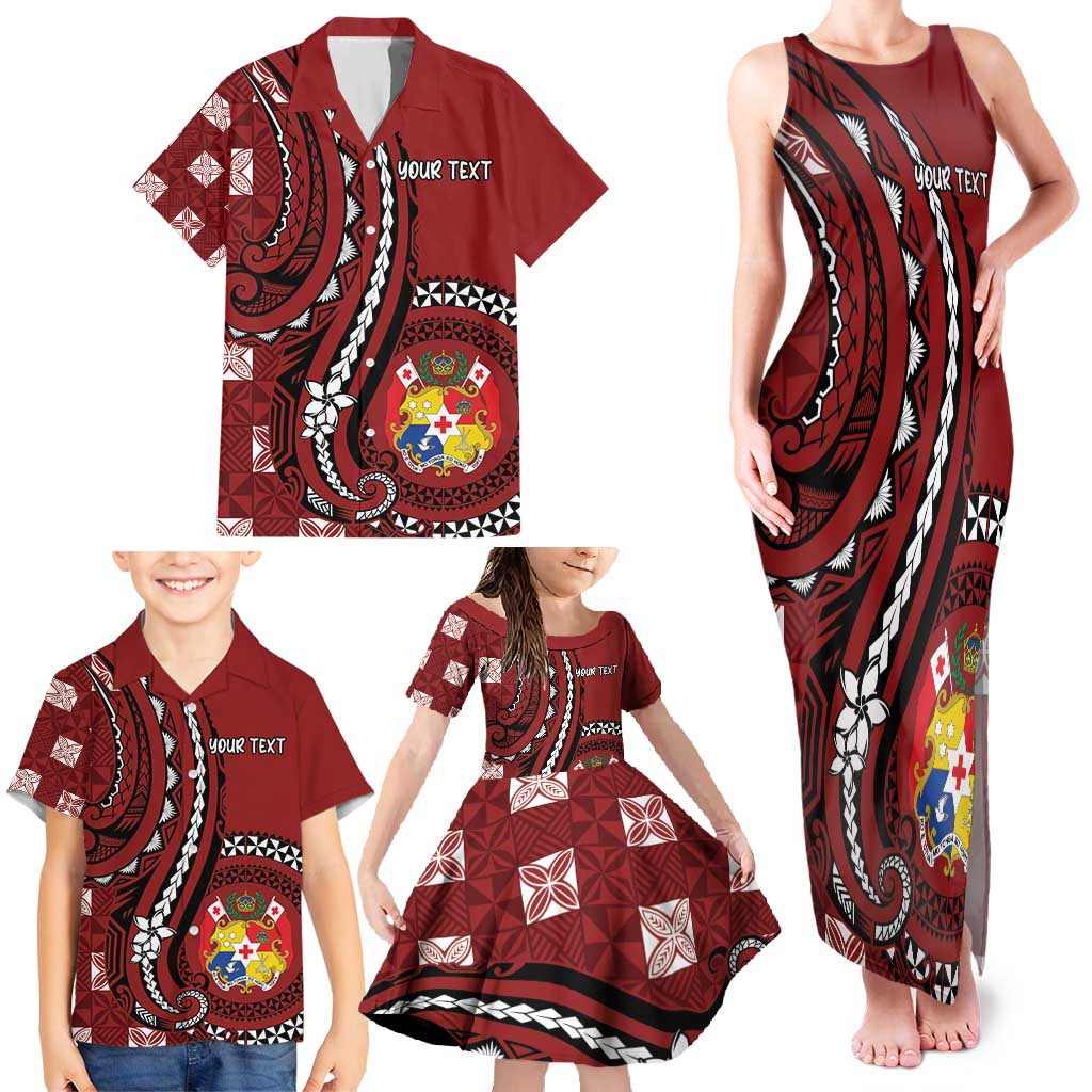 Personalized Tonga Ngatu Family Matching Tank Maxi Dress and Hawaiian Shirt Iconic Red Manulua Motifs LT7 - Polynesian Pride