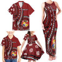 Personalized Tonga Ngatu Family Matching Tank Maxi Dress and Hawaiian Shirt Iconic Red Manulua Motifs LT7 - Polynesian Pride