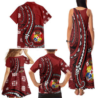 Personalized Tonga Ngatu Family Matching Tank Maxi Dress and Hawaiian Shirt Iconic Red Manulua Motifs LT7 - Polynesian Pride