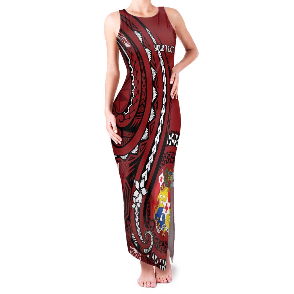 Personalized Tonga Ngatu Family Matching Tank Maxi Dress and Hawaiian Shirt Iconic Red Manulua Motifs LT7 Mom's Dress Red - Polynesian Pride