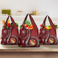 Tonga Ngatu Grocery Bag Iconic Red Manulua Motifs
