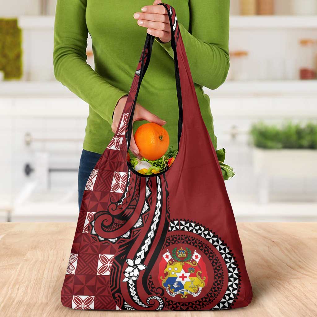 Tonga Ngatu Grocery Bag Iconic Red Manulua Motifs