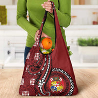 Tonga Ngatu Grocery Bag Iconic Red Manulua Motifs