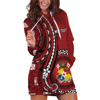 Personalized Tonga Ngatu Hoodie Dress Iconic Red Manulua Motifs LT7 Red - Polynesian Pride