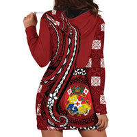 Personalized Tonga Ngatu Hoodie Dress Iconic Red Manulua Motifs LT7 - Polynesian Pride
