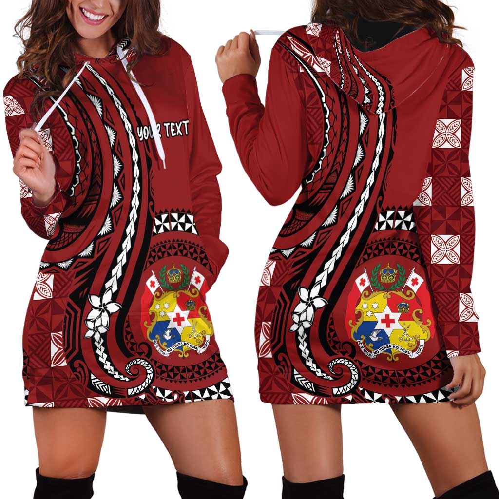 Personalized Tonga Ngatu Hoodie Dress Iconic Red Manulua Motifs LT7 - Polynesian Pride