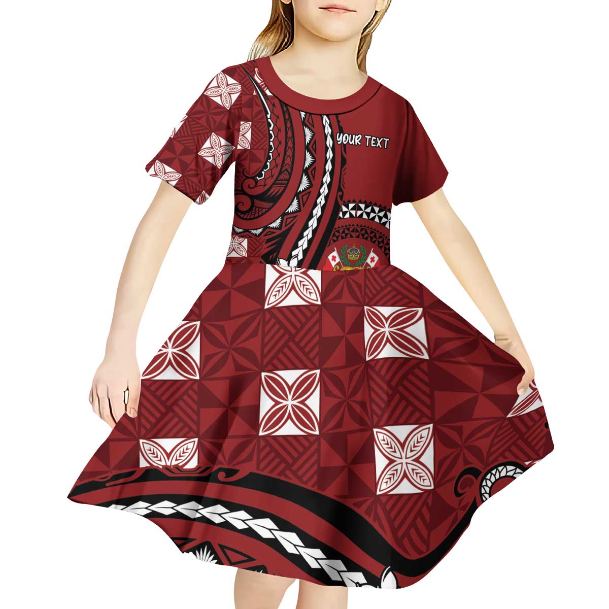 Personalized Tonga Ngatu Kid Short Sleeve Dress Iconic Red Manulua Motifs