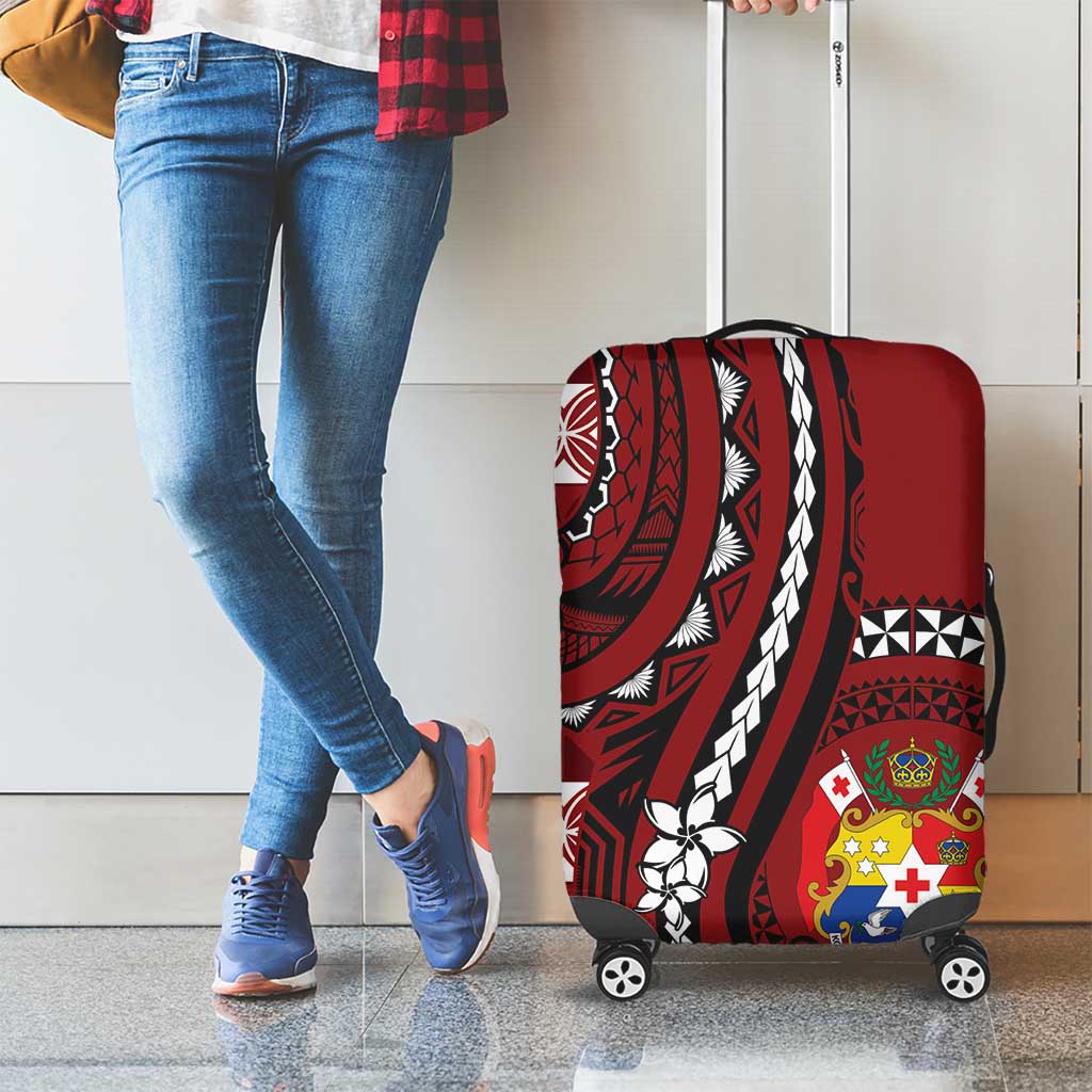 Tonga Ngatu Luggage Cover Iconic Red Manulua Motifs