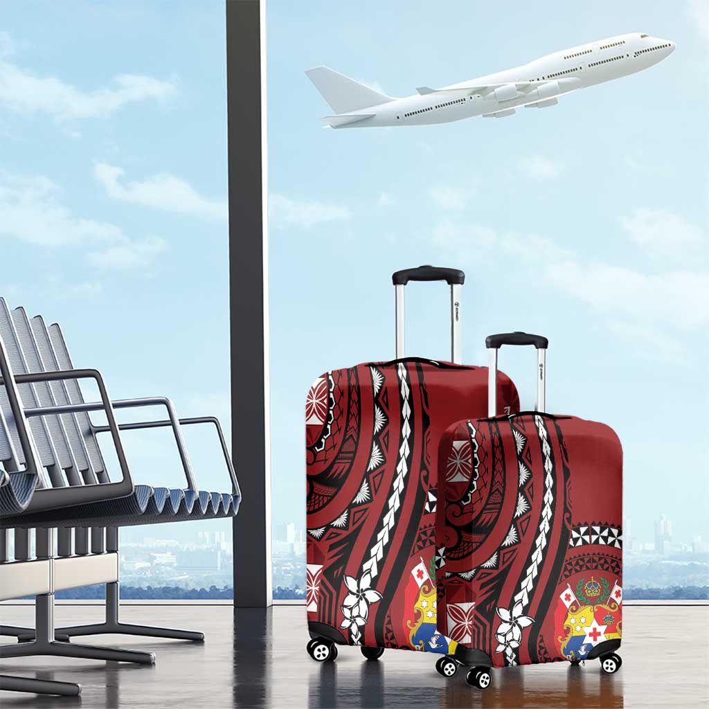 Tonga Ngatu Luggage Cover Iconic Red Manulua Motifs