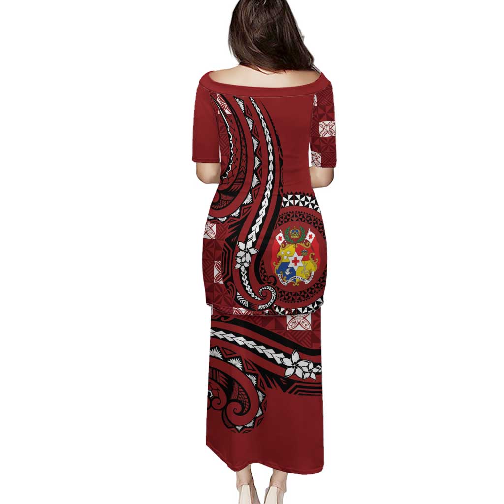 Personalized Tonga Ngatu Puletasi Iconic Red Manulua Motifs