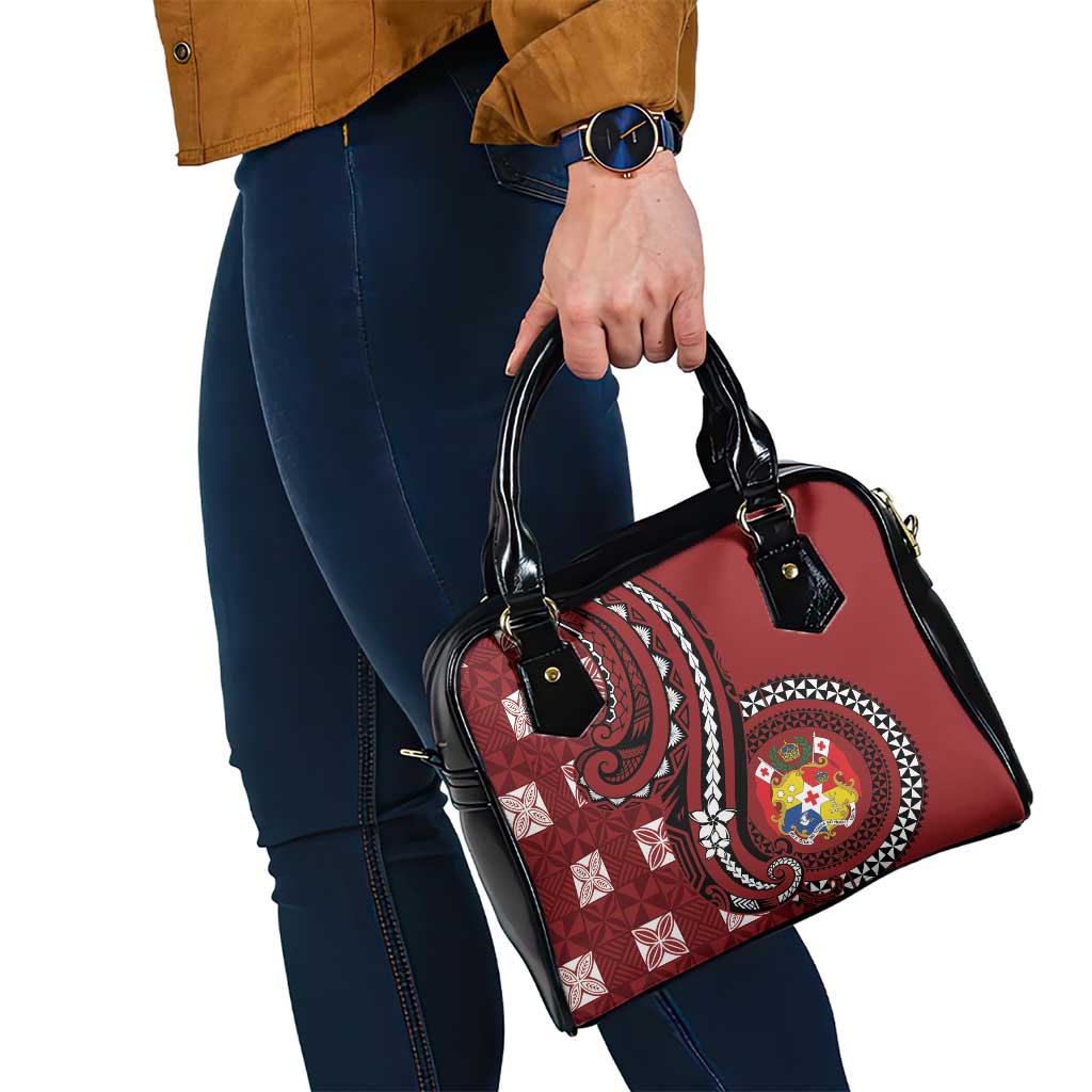 Tonga Ngatu Shoulder Handbag Iconic Red Manulua Motifs