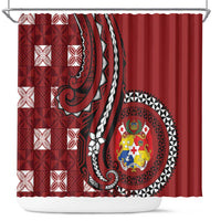 Tonga Ngatu Shower Curtain Iconic Red Manulua Motifs LT7 Red - Polynesian Pride