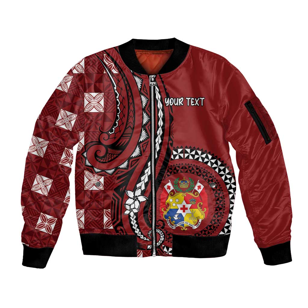 Personalized Tonga Ngatu Sleeve Zip Bomber Jacket Iconic Red Manulua Motifs LT7 Unisex Red - Polynesian Pride