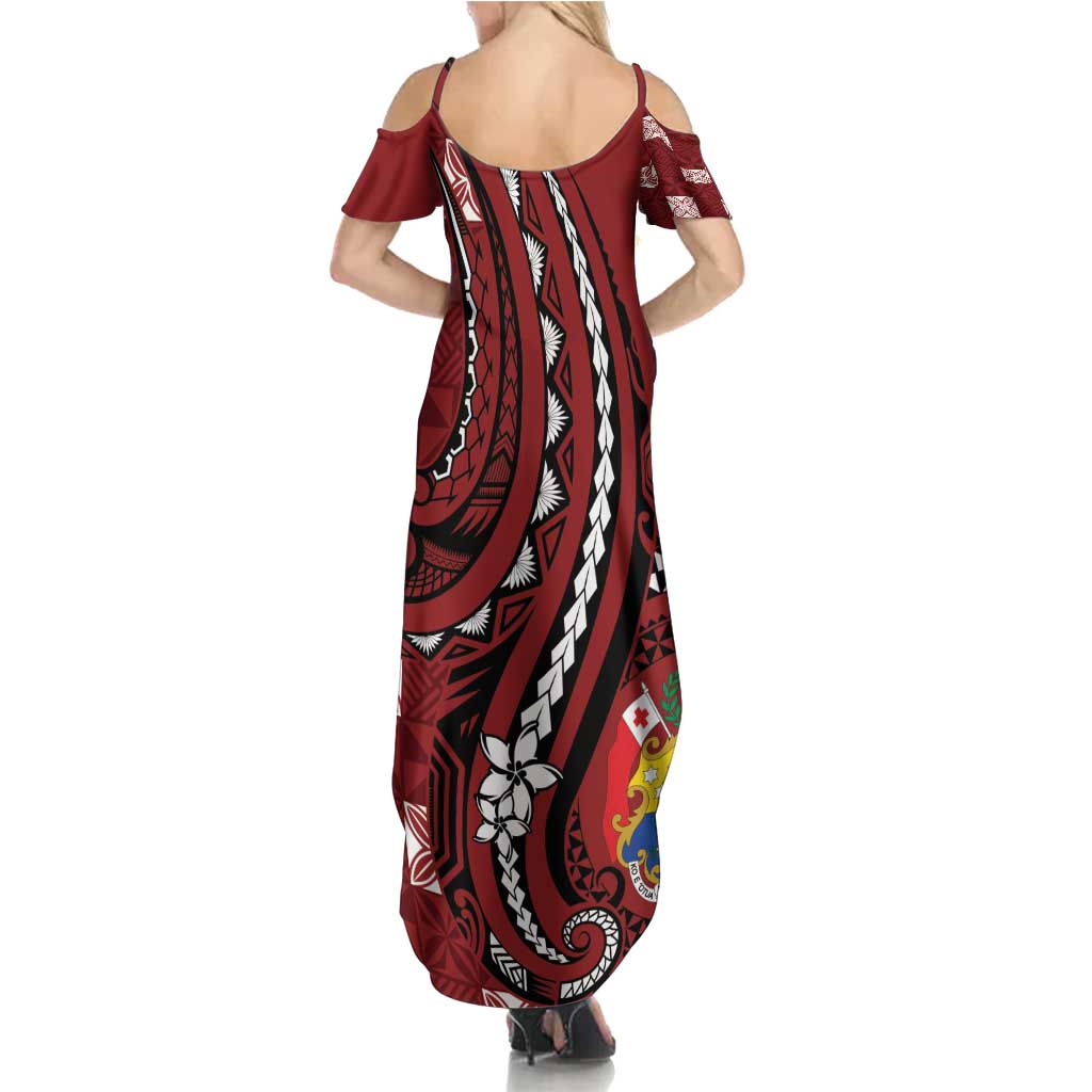 Personalized Tonga Ngatu Summer Maxi Dress Iconic Red Manulua Motifs LT7 - Polynesian Pride