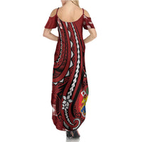 Personalized Tonga Ngatu Summer Maxi Dress Iconic Red Manulua Motifs LT7 - Polynesian Pride