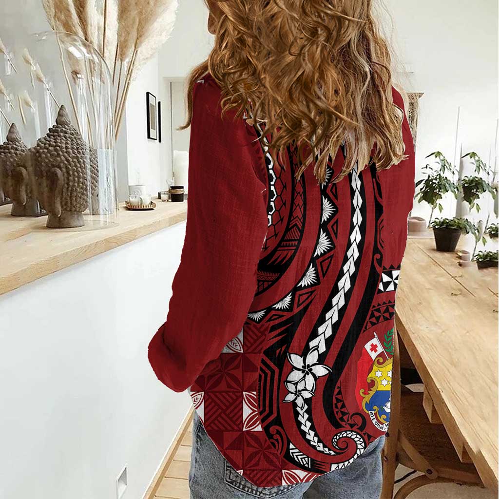 Personalized Tonga Ngatu Women Casual Shirt Iconic Red Manulua Motifs