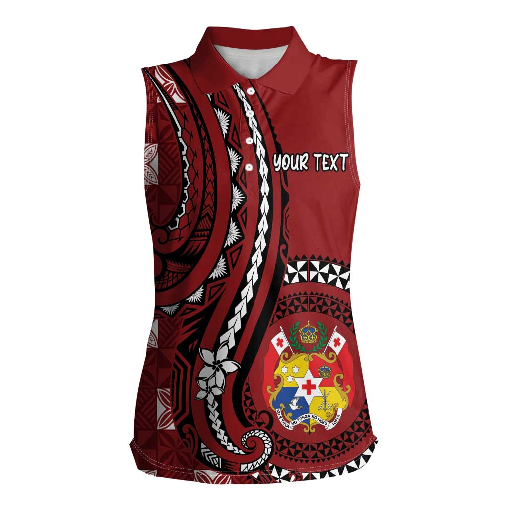 Personalized Tonga Ngatu Women Sleeveless Polo Shirt Iconic Red Manulua Motifs LT7 Female Red - Polynesian Pride