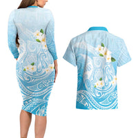 Guam Fishhook Mix Guasali Flowers Couples Matching Long Sleeve Bodycon Dress and Hawaiian Shirt Dreaming Turquoise LT7 - Polynesian Pride