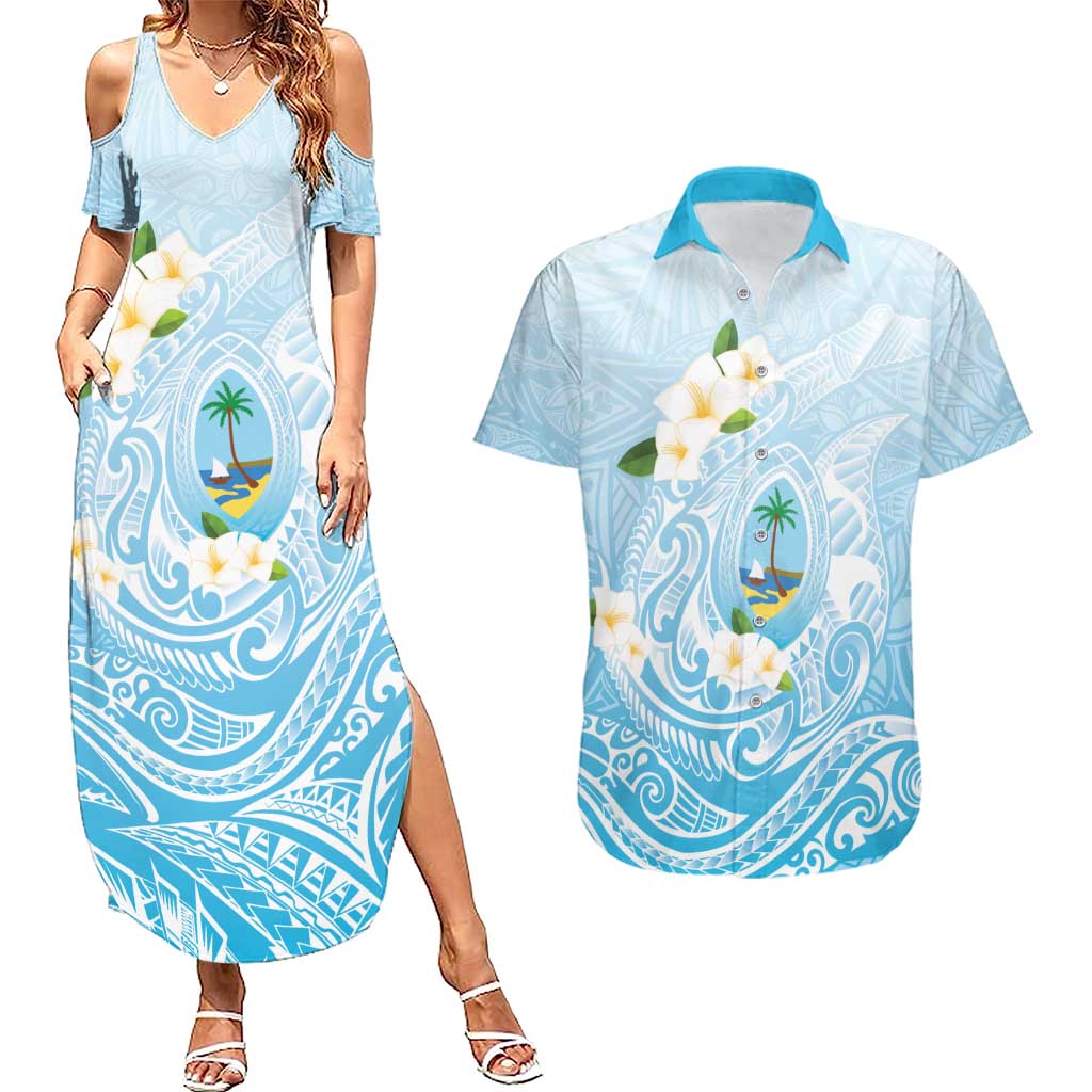 Guam Fishhook Mix Guasali Flowers Couples Matching Summer Maxi Dress and Hawaiian Shirt Dreaming Turquoise LT7 Turquoise - Polynesian Pride