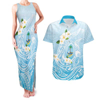 Guam Fishhook Mix Guasali Flowers Couples Matching Tank Maxi Dress and Hawaiian Shirt Dreaming Turquoise LT7 Turquoise - Polynesian Pride