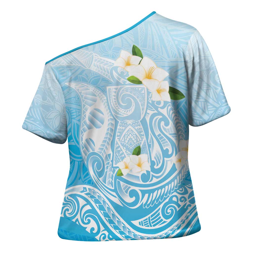 Guam Fishhook Mix Guasali Flowers Cross Shoulder Shirt Dreaming Turquoise