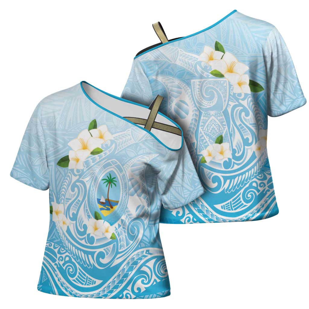 Guam Fishhook Mix Guasali Flowers Cross Shoulder Shirt Dreaming Turquoise