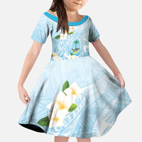 Guam Fishhook Mix Guasali Flowers Family Matching Off Shoulder Maxi Dress and Hawaiian Shirt Dreaming Turquoise LT7 Daughter's Dress Turquoise - Polynesian Pride