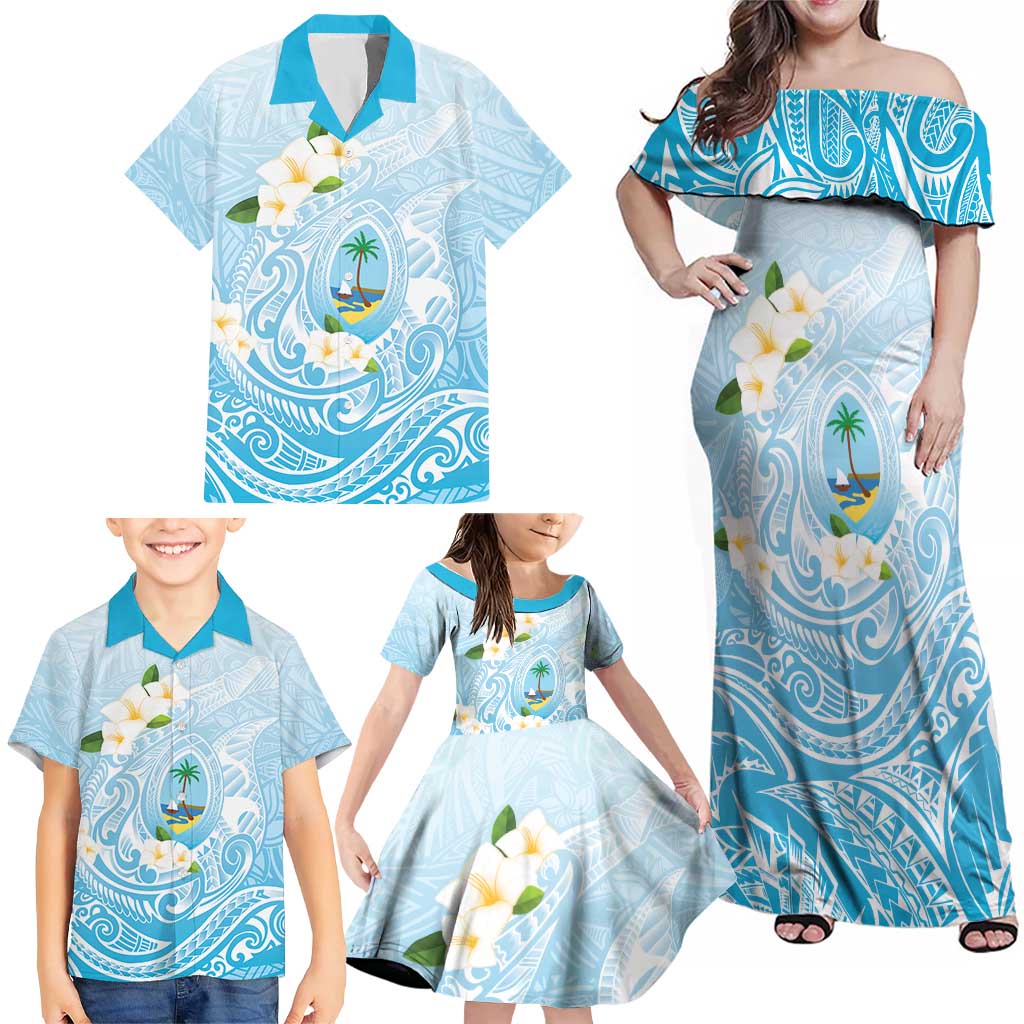 Guam Fishhook Mix Guasali Flowers Family Matching Off Shoulder Maxi Dress and Hawaiian Shirt Dreaming Turquoise LT7 - Polynesian Pride