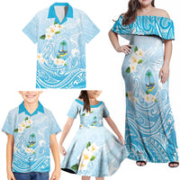 Guam Fishhook Mix Guasali Flowers Family Matching Off Shoulder Maxi Dress and Hawaiian Shirt Dreaming Turquoise LT7 - Polynesian Pride