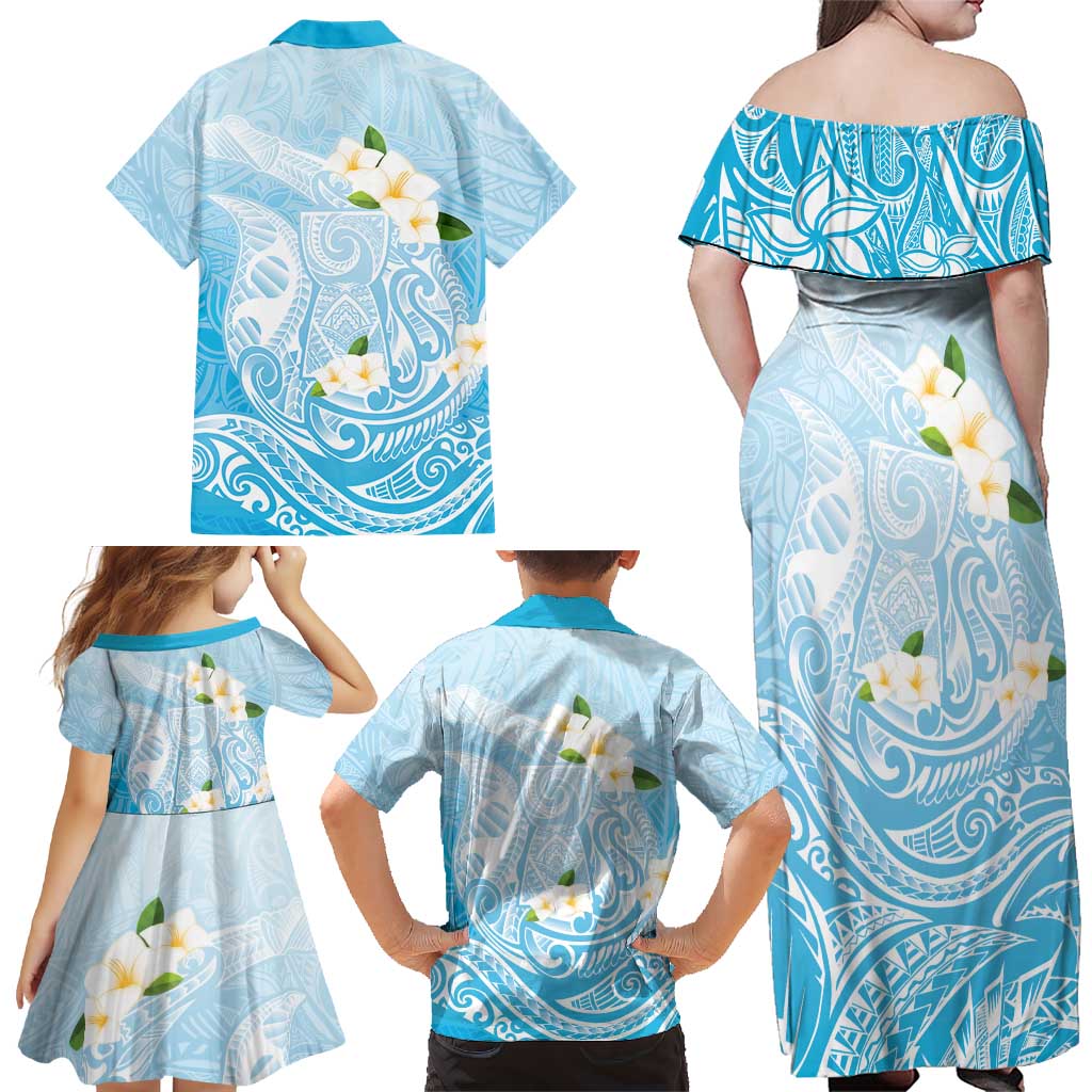 Guam Fishhook Mix Guasali Flowers Family Matching Off Shoulder Maxi Dress and Hawaiian Shirt Dreaming Turquoise LT7 - Polynesian Pride